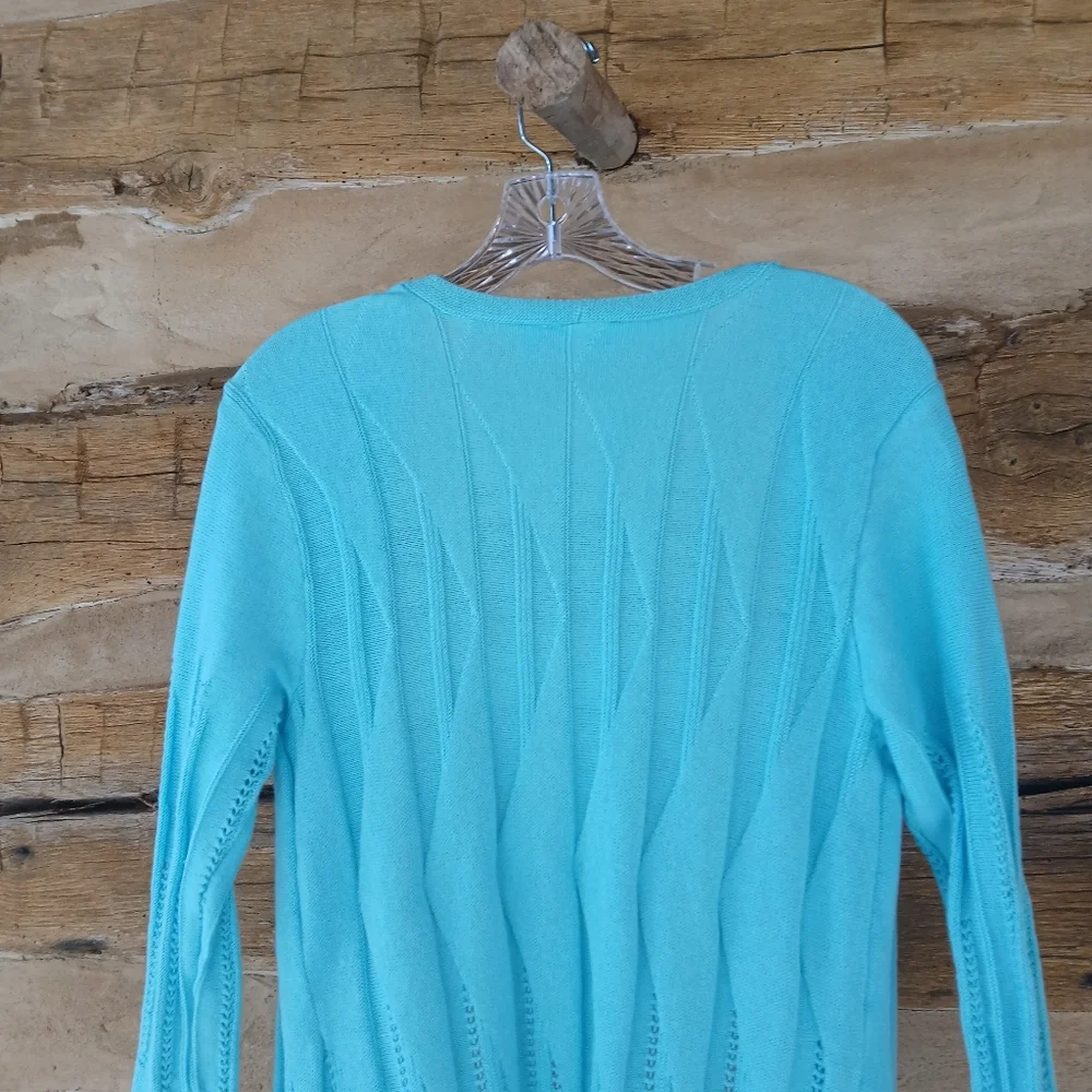 Kim Rogers Turquoise Open Front Pointelle Cardigan Medium - Picture 6 of 9